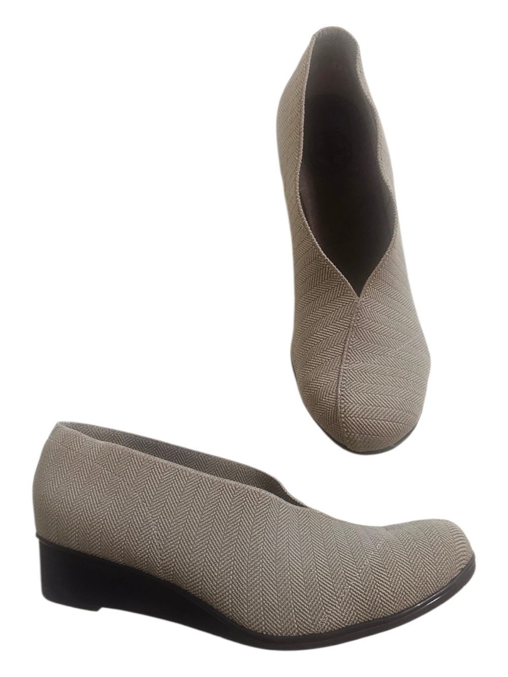 Charleston Shoe Company Cape Low Wedge Herringbone Comfort Shoes Tan 10 Office